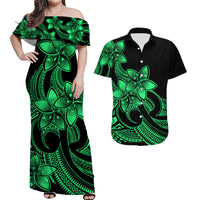 Polynesian Couple Outfits Plumeria Flowers Couples Long Dress and Hawaiian Shirt Polynesian Tribal Green Vibe LT9 - Wonder Print Shop