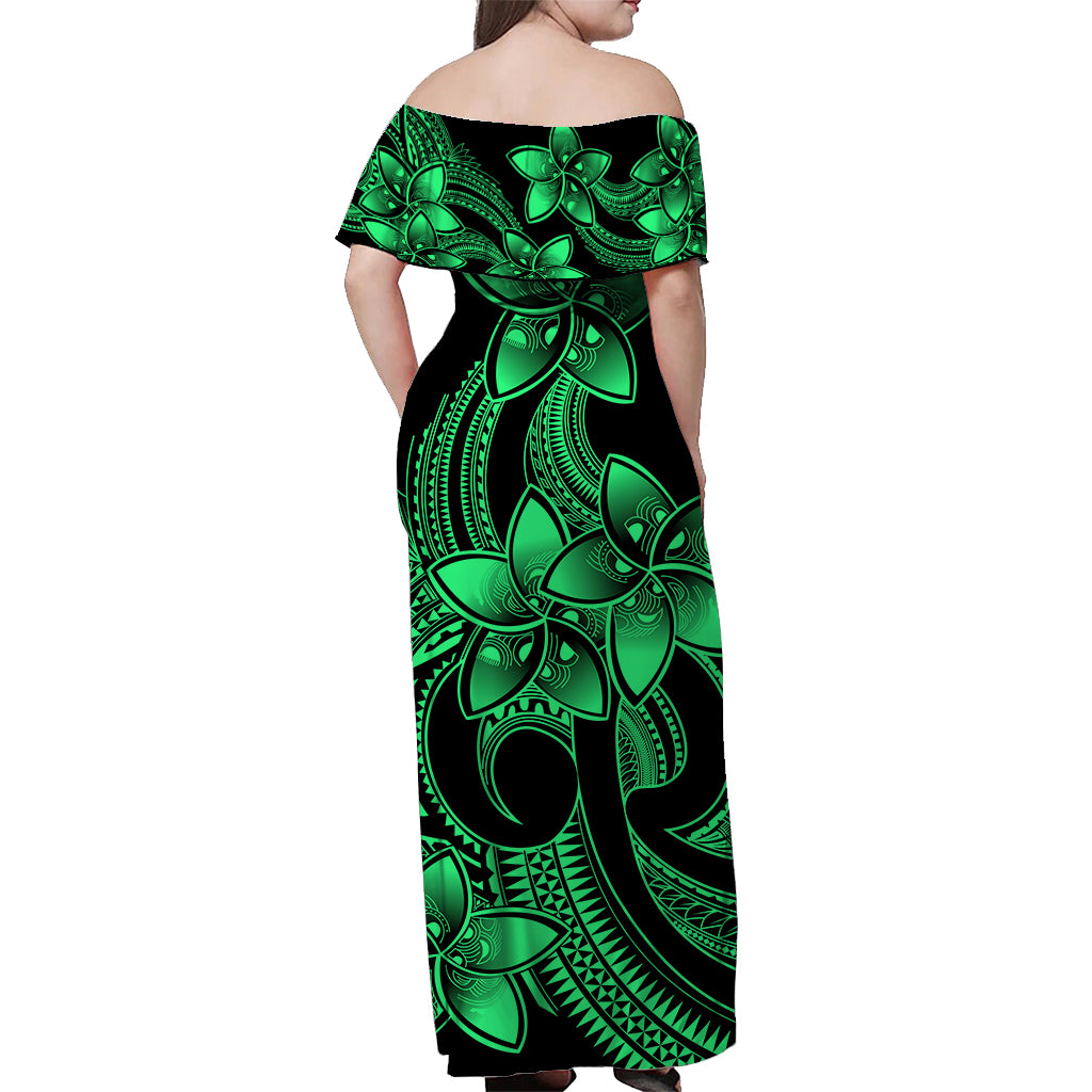 Polynesian Couple Outfits Plumeria Flowers Couples Long Dress and Hawaiian Shirt Polynesian Tribal Green Vibe LT9 - Wonder Print Shop