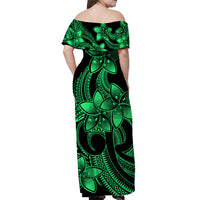 Polynesian Couple Outfits Plumeria Flowers Couples Long Dress and Hawaiian Shirt Polynesian Tribal Green Vibe LT9 - Wonder Print Shop