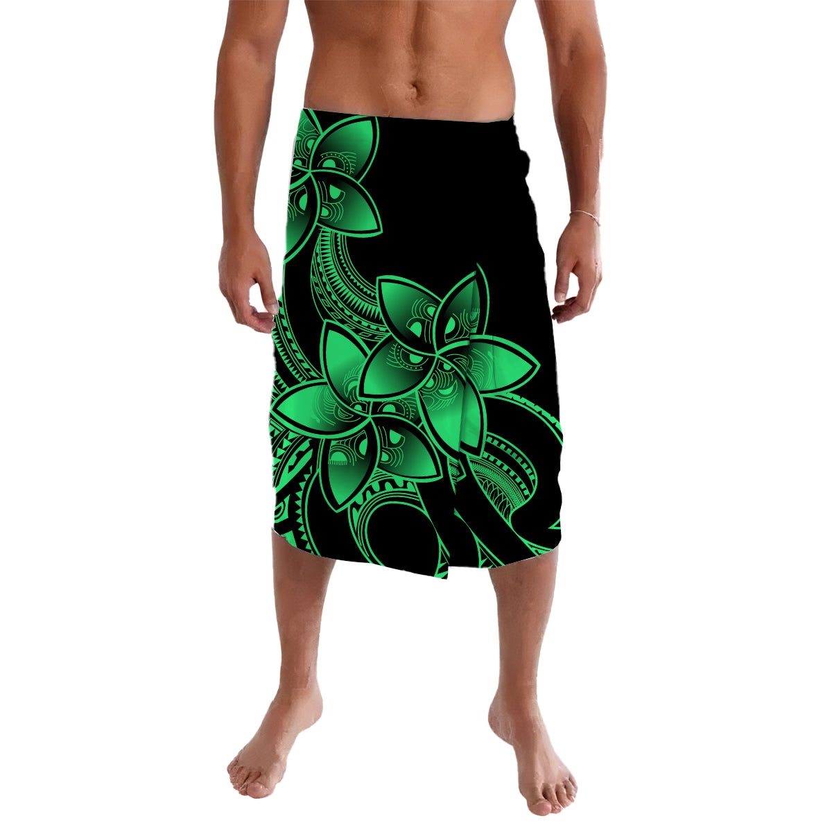 Polynesian Plumeria Flowers Lavalava Polynesian Tribal Green Vibe - Wonder Print Shop