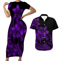 Polynesian Couple Outfits Plumeria Flowers Short Sleeve Body Long Dress and Hawaiian Shirt Polynesian Tribal Purple Vibe LT9 - Wonder Print Shop
