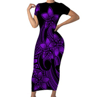 Polynesian Couple Outfits Plumeria Flowers Short Sleeve Body Long Dress and Hawaiian Shirt Polynesian Tribal Purple Vibe LT9 - Wonder Print Shop