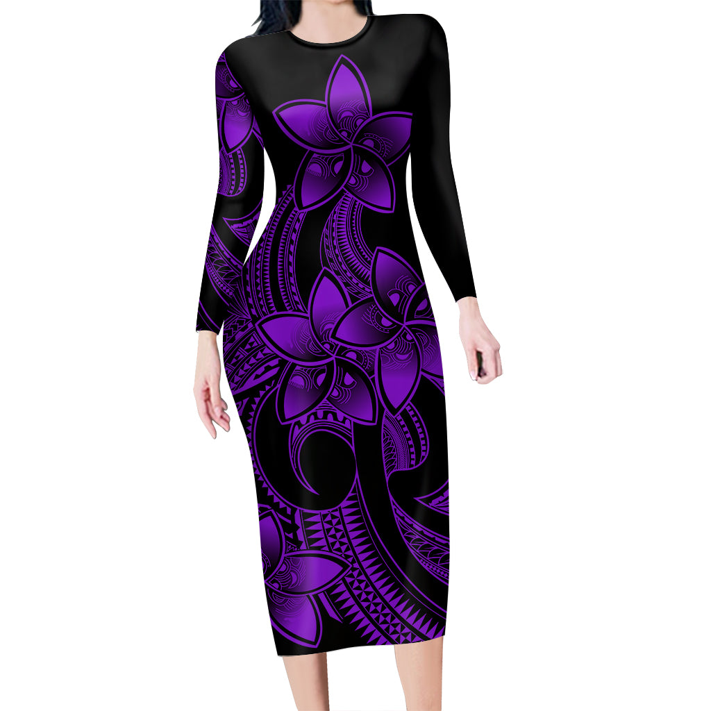 polynesian-pride-plumeria-flowers-long-sleeve-dress-polynesian-tribal-purple-vibe