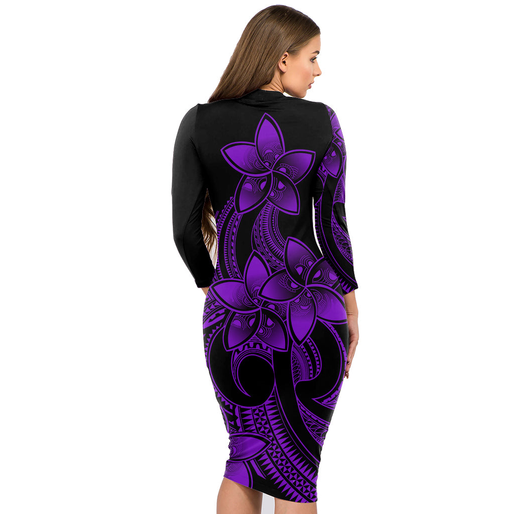 polynesian-pride-plumeria-flowers-long-sleeve-dress-polynesian-tribal-purple-vibe