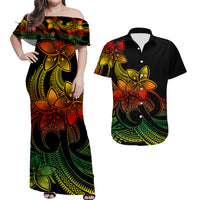 Polynesian Couple Outfits Plumeria Flowers Couples Long Dress and Hawaiian Shirt Polynesian Tribal Reggae Vibe LT9 - Wonder Print Shop