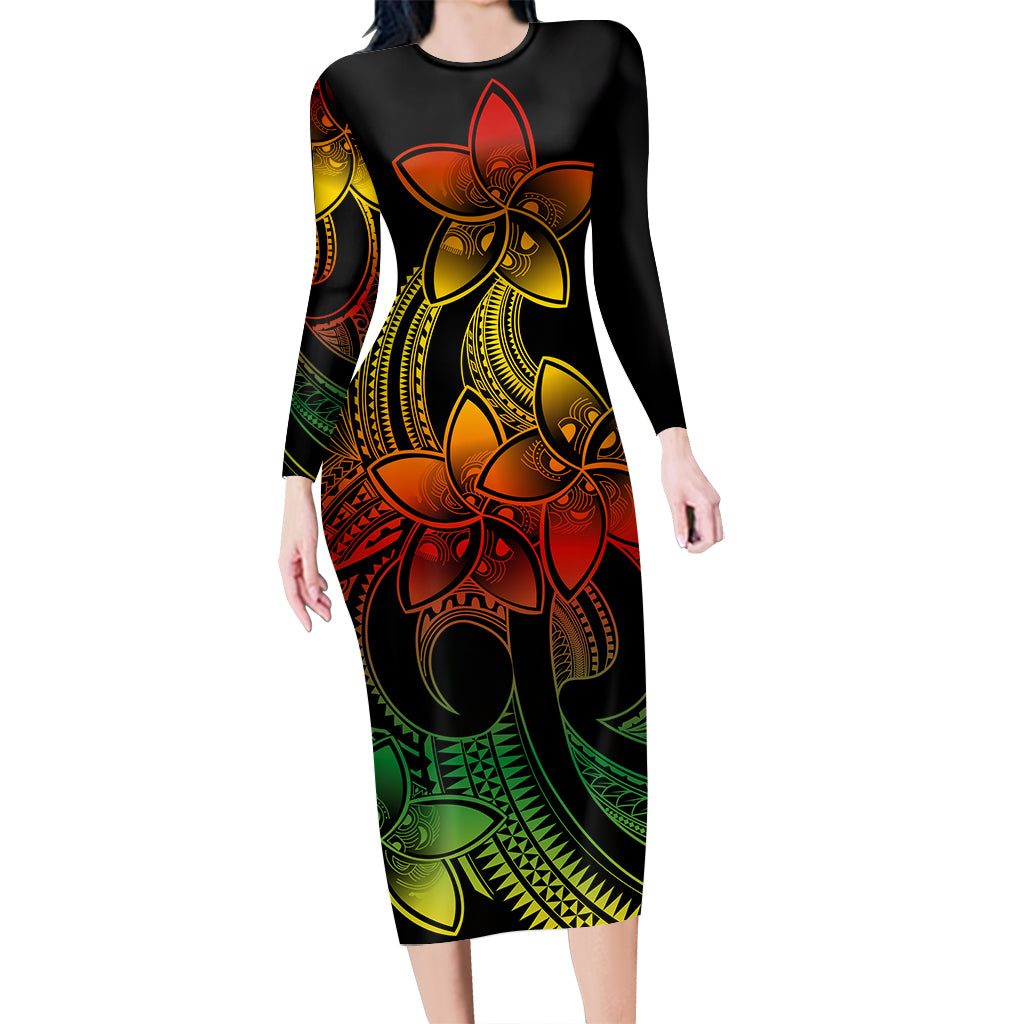 Polynesian Couple Outfits Plumeria Flowers Couples Bodycon Dress Hawaiian Shirt Polynesian Tribal Reggae Vibe LT9 - Wonder Print Shop