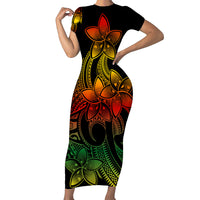 Polynesian Couple Outfits Plumeria Flowers Short Sleeve Body Long Dress and Hawaiian Shirt Polynesian Tribal Reggae Vibe LT9 - Wonder Print Shop