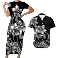 Polynesian Couple Outfits Plumeria Flowers Short Sleeve Body Long Dress and Hawaiian Shirt Polynesian Tribal White Vibe LT9 - Wonder Print Shop