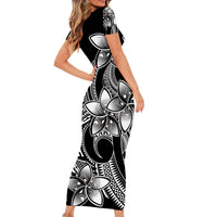 Polynesian Couple Outfits Plumeria Flowers Short Sleeve Body Long Dress and Hawaiian Shirt Polynesian Tribal White Vibe LT9 - Wonder Print Shop