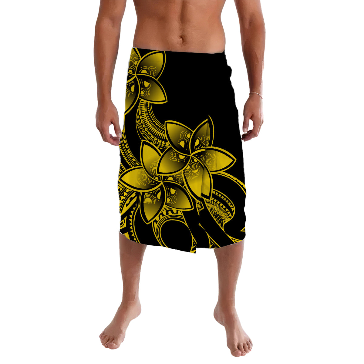 Polynesian Plumeria Flowers Lavalava Polynesian Tribal Yellow Vibe - Wonder Print Shop