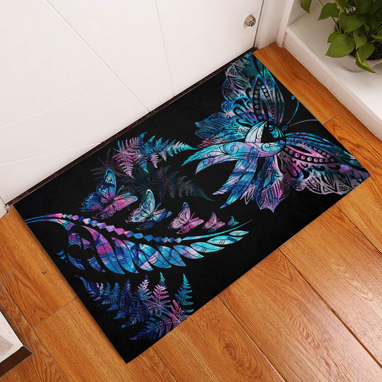 polynesia-ribbon-butterflies-door-mats-silver-fern-breast-cancer-with-papua-shell-pattern