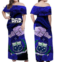 Samoa Matching Couple Outfit Fathers Day Polynesian Islands Couples Long Dress and Hawaiian Shirt Dad Ou Te Alofa Ia Te Oe Tama - Blue LT9 - Wonder Print Shop