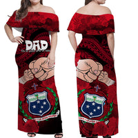 Samoa Matching Couple Outfit Fathers Day Polynesian Islands Couples Long Dress and Hawaiian Shirt Dad Ou Te Alofa Ia Te Oe Tama - Red LT9 - Wonder Print Shop