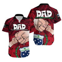 Samoa Matching Couple Outfit Fathers Day Polynesian Islands Couples Long Dress and Hawaiian Shirt Dad Ou Te Alofa Ia Te Oe Tama - Red LT9 - Wonder Print Shop