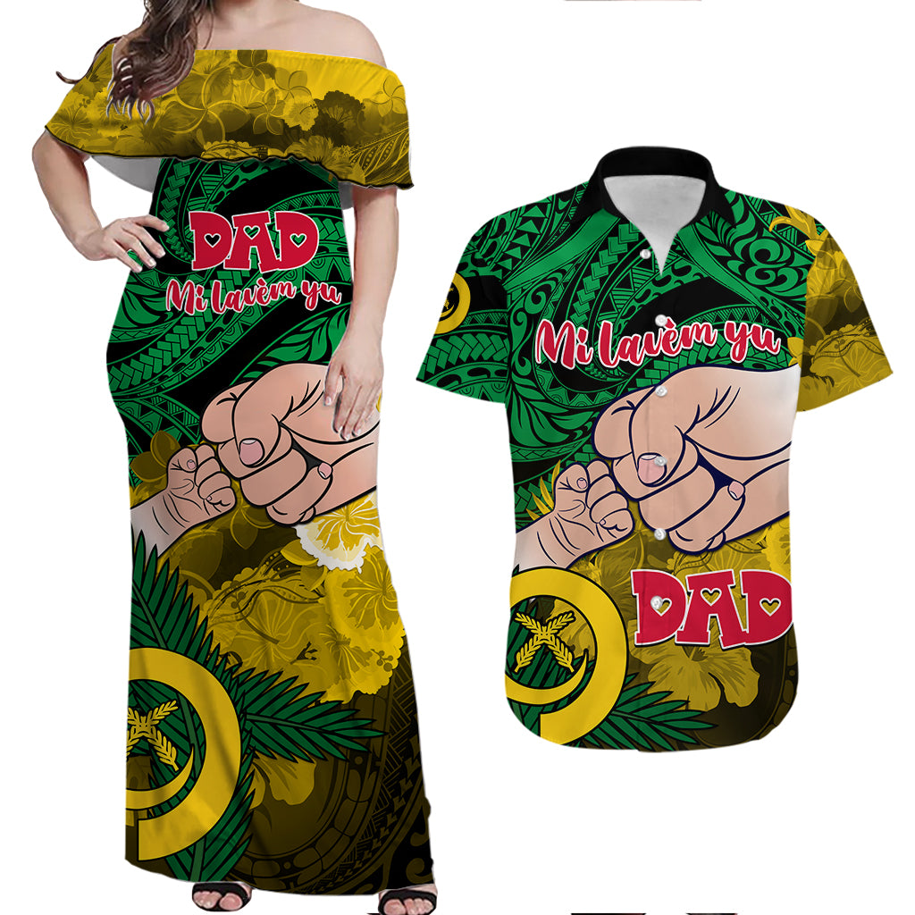 Vanuatu Matching Couple Outfit Dads Day Couples Long Dress and Hawaiian Shirt Dad Mi lavem yu - Polynesian Flowers Tribal LT9 LT9 - Wonder Print Shop