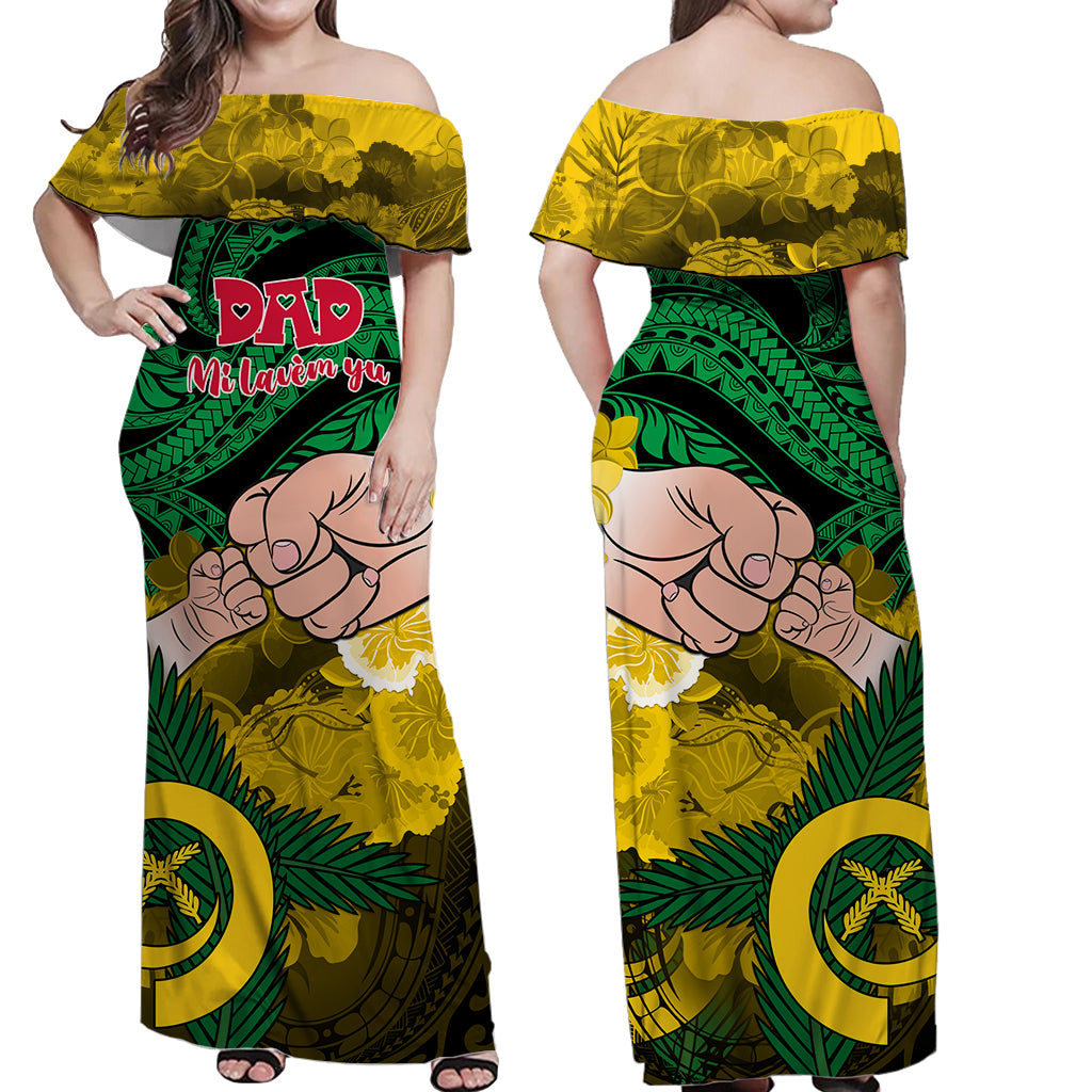 Vanuatu Matching Couple Outfit Dads Day Couples Long Dress and Hawaiian Shirt Dad Mi lavem yu - Polynesian Flowers Tribal LT9 LT9 - Wonder Print Shop