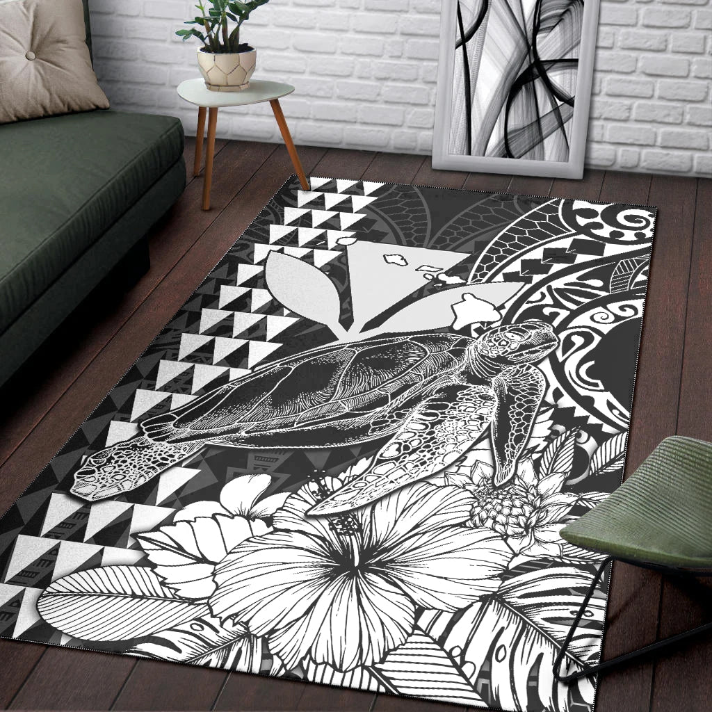 Hawaii Sea Turtle Area Rug Polynesia Kakau with Kanaka Maoli Black LT9 - Wonder Print Shop