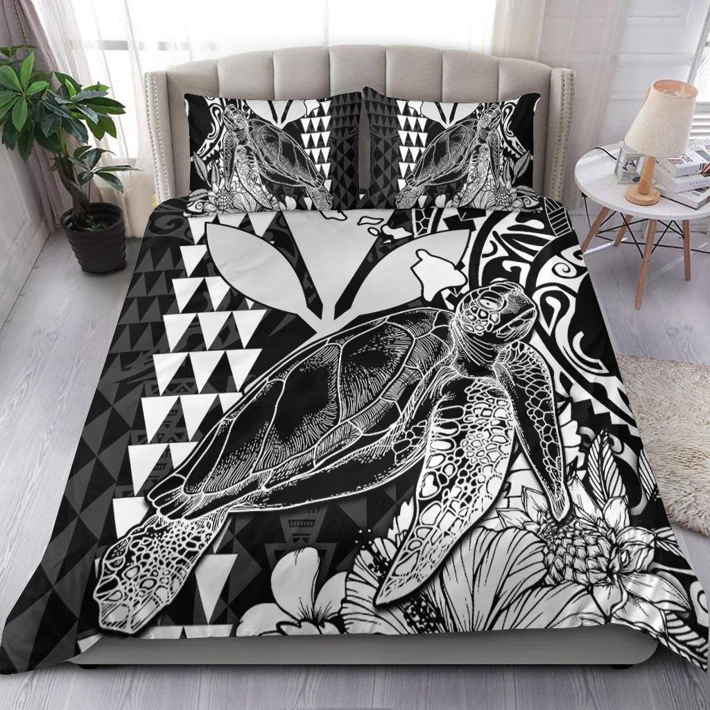 Hawaii Sea Turtle Bedding Set Polynesia Kakau with Kanaka Maoli Black LT9 - Wonder Print Shop