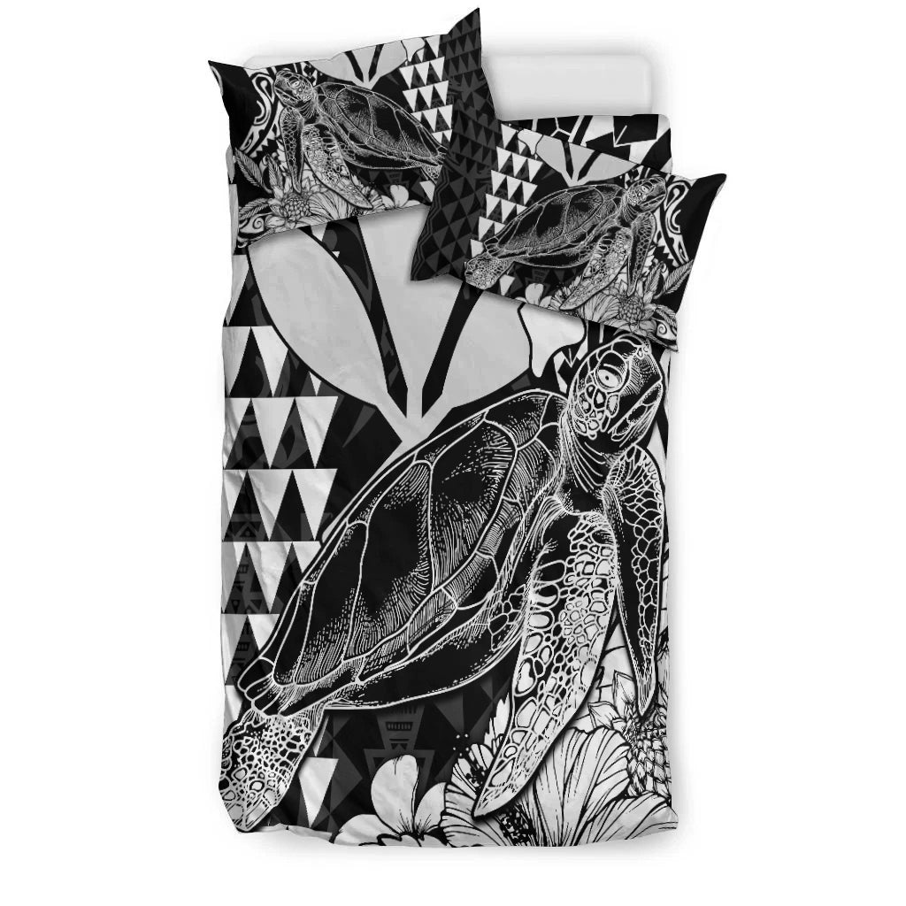 Hawaii Sea Turtle Bedding Set Polynesia Kakau with Kanaka Maoli Black LT9 - Wonder Print Shop