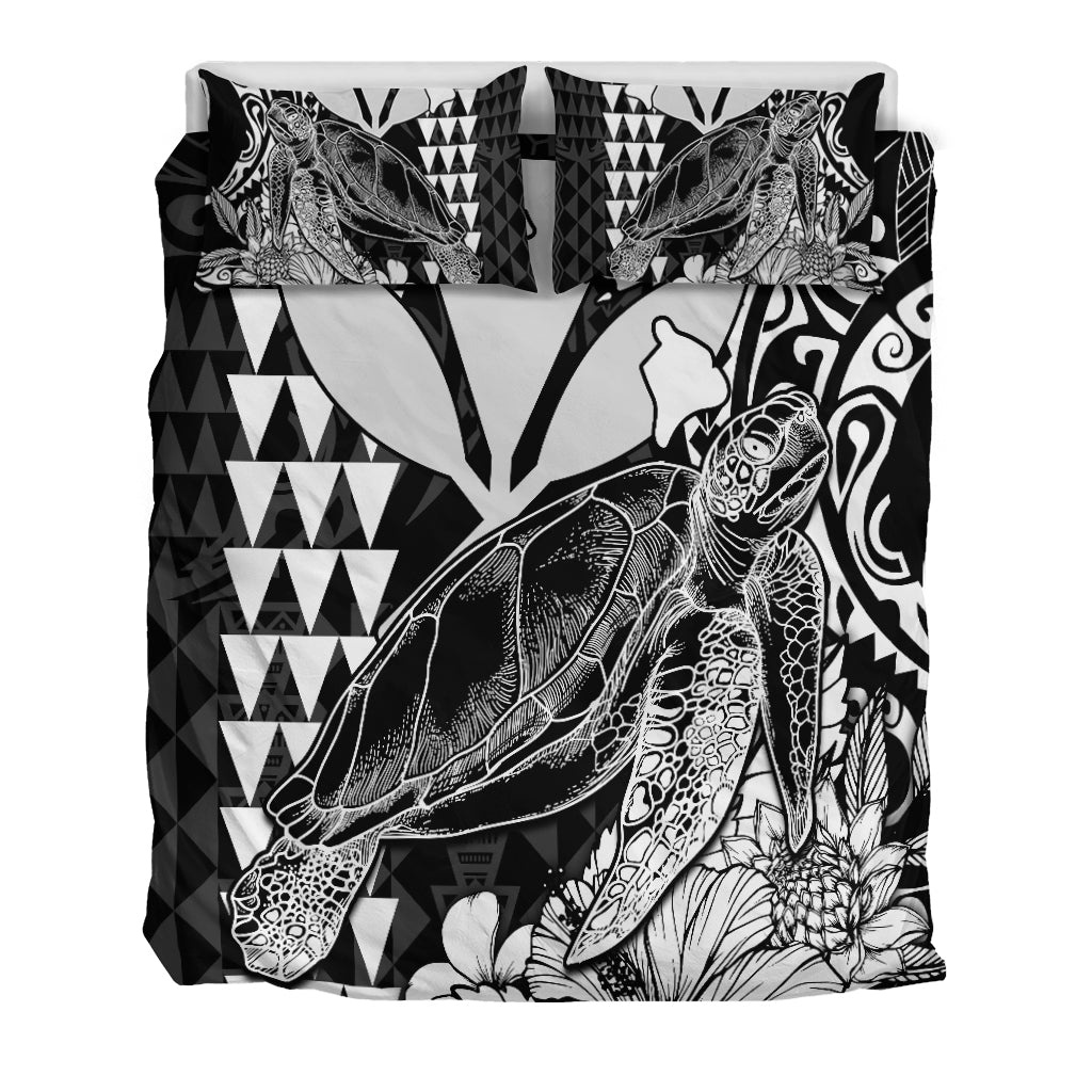 Hawaii Sea Turtle Bedding Set Polynesia Kakau with Kanaka Maoli Black LT9 - Wonder Print Shop
