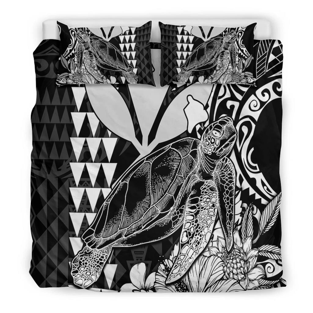 Hawaii Sea Turtle Bedding Set Polynesia Kakau with Kanaka Maoli Black LT9 - Wonder Print Shop