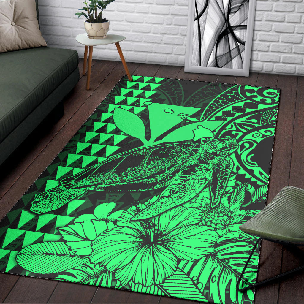 Hawaii Sea Turtle Area Rug Polynesia Kakau with Kanaka Maoli Green LT9 - Wonder Print Shop