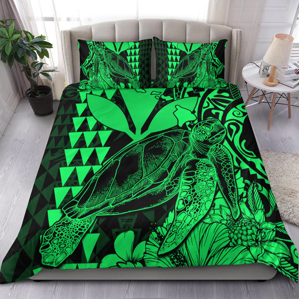 Hawaii Sea Turtle Bedding Set Polynesia Kakau with Kanaka Maoli Green LT9 - Wonder Print Shop
