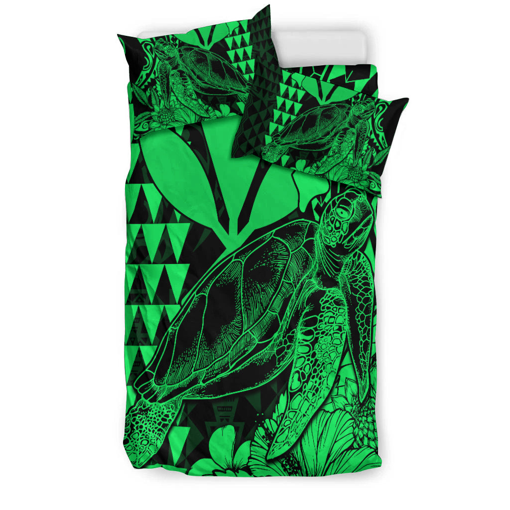 Hawaii Sea Turtle Bedding Set Polynesia Kakau with Kanaka Maoli Green LT9 - Wonder Print Shop