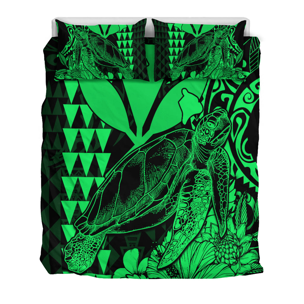 Hawaii Sea Turtle Bedding Set Polynesia Kakau with Kanaka Maoli Green LT9 - Wonder Print Shop