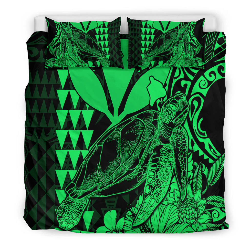 Hawaii Sea Turtle Bedding Set Polynesia Kakau with Kanaka Maoli Green LT9 - Wonder Print Shop
