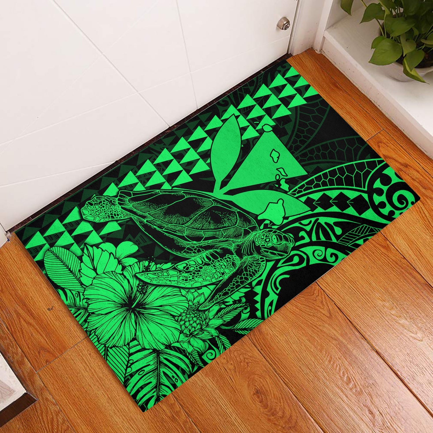 hawaii-sea-turtle-door-mats-polynesia-kakau-with-kanaka-maoli-green