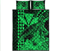 Hawaii Sea Turtle Quilt Bed Set Polynesia Kakau with Kanaka Maoli Green - Wonder Print Shop