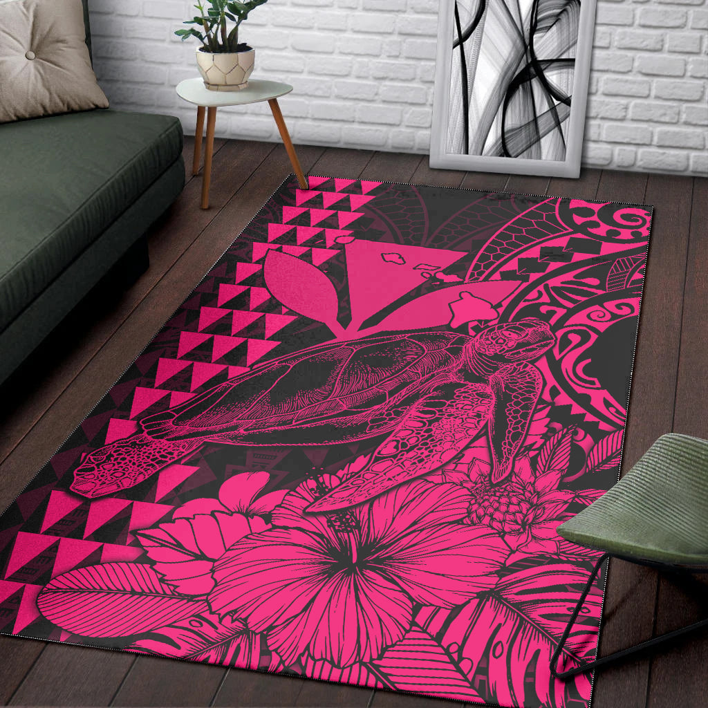 Hawaii Sea Turtle Area Rug Polynesia Kakau with Kanaka Maoli Pink LT9 - Wonder Print Shop