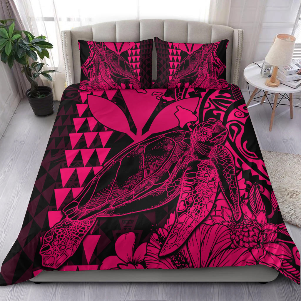 Hawaii Sea Turtle Bedding Set Polynesia Kakau with Kanaka Maoli Pink LT9 - Wonder Print Shop