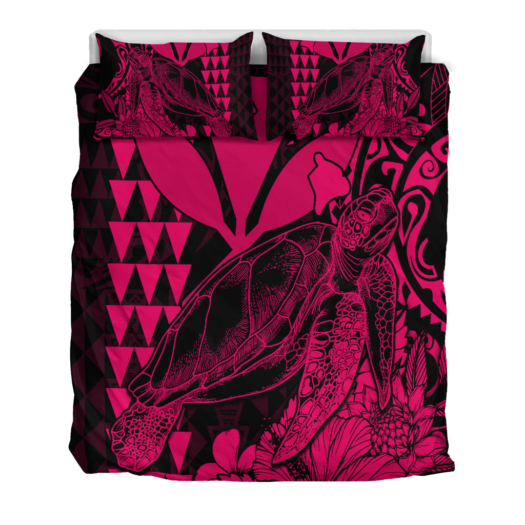 Hawaii Sea Turtle Bedding Set Polynesia Kakau with Kanaka Maoli Pink LT9 - Wonder Print Shop
