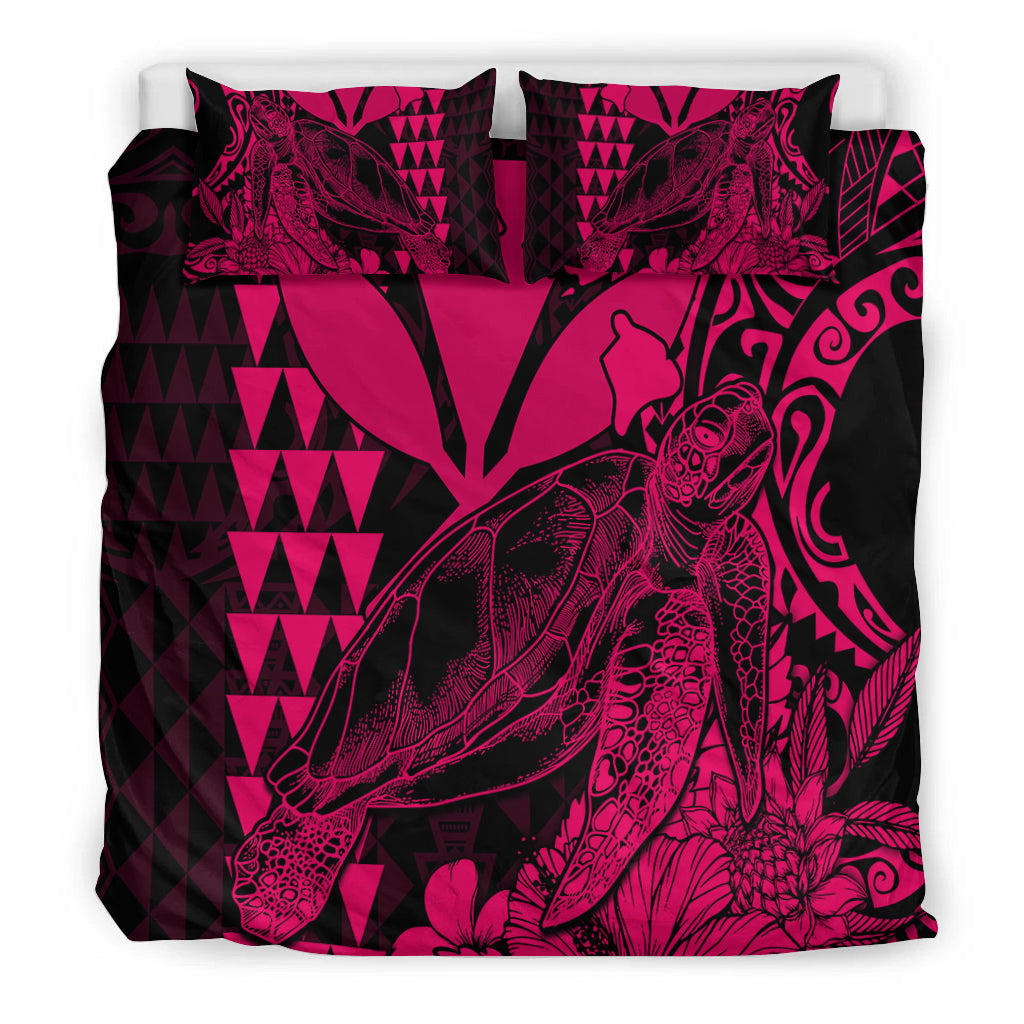 Hawaii Sea Turtle Bedding Set Polynesia Kakau with Kanaka Maoli Pink LT9 - Wonder Print Shop