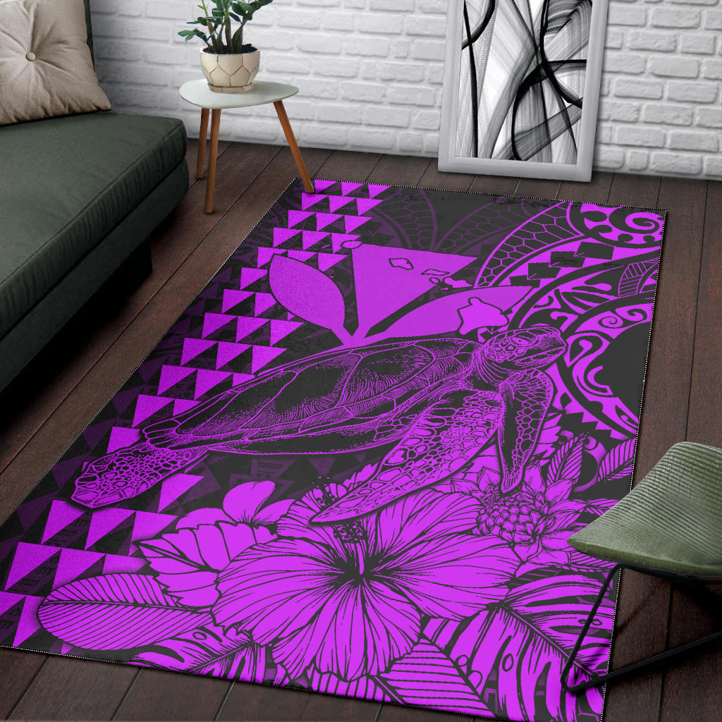 Hawaii Sea Turtle Area Rug Polynesia Kakau with Kanaka Maoli Purple LT9 - Wonder Print Shop