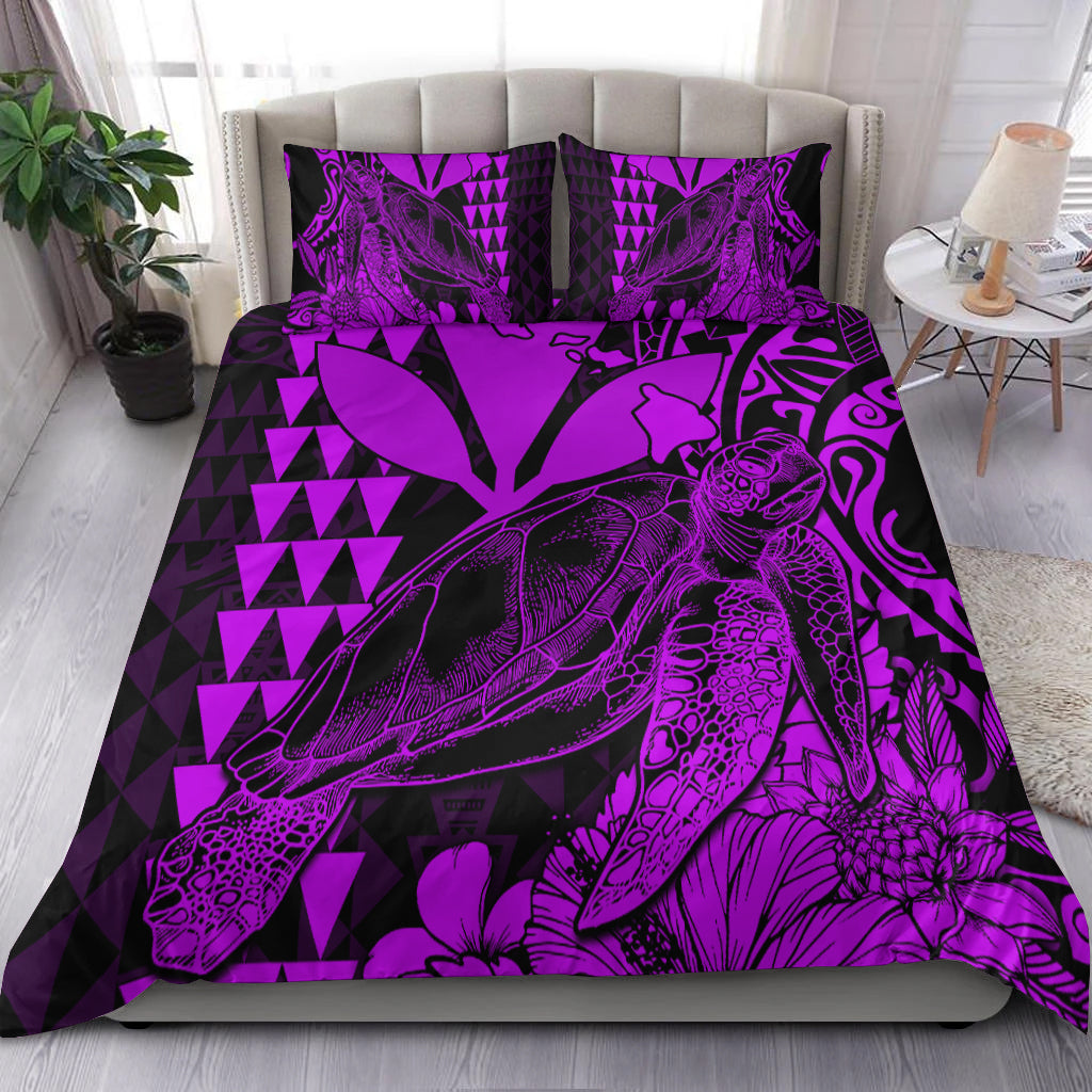 Hawaii Sea Turtle Bedding Set Polynesia Kakau with Kanaka Maoli Purple LT9 - Wonder Print Shop