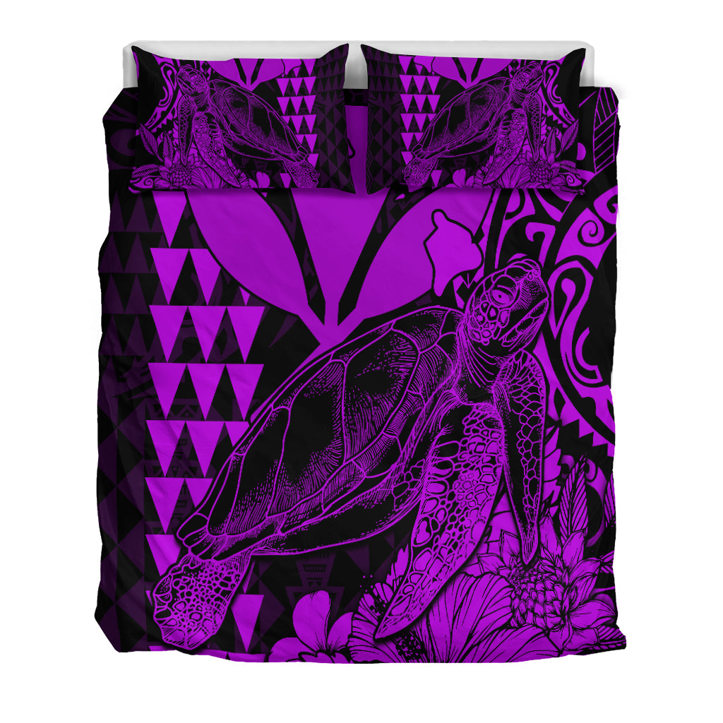 Hawaii Sea Turtle Bedding Set Polynesia Kakau with Kanaka Maoli Purple LT9 - Wonder Print Shop