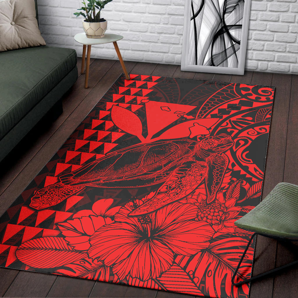 Hawaii Sea Turtle Area Rug Polynesia Kakau with Kanaka Maoli Red LT9 - Wonder Print Shop