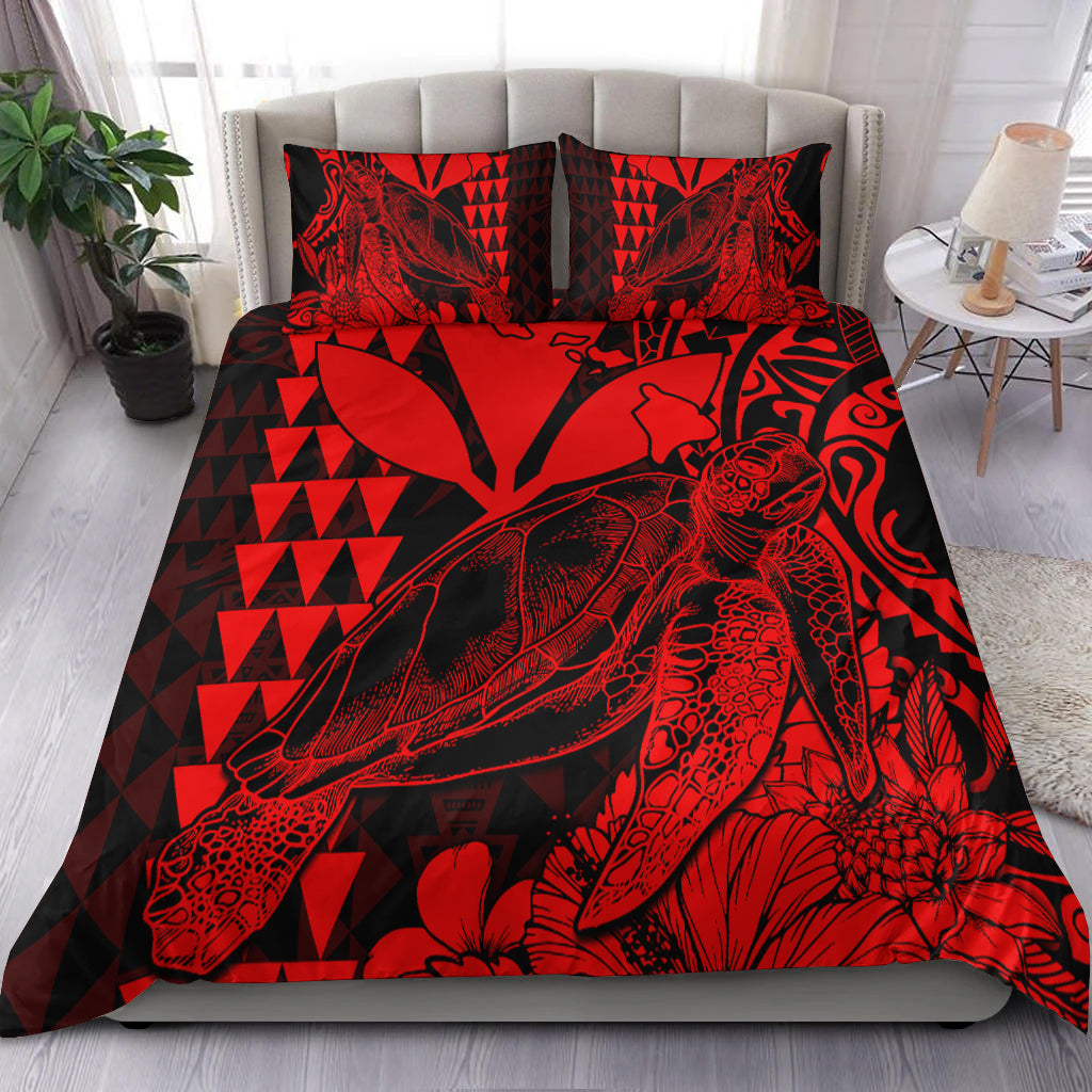 Hawaii Sea Turtle Bedding Set Polynesia Kakau with Kanaka Maoli Red LT9 - Wonder Print Shop