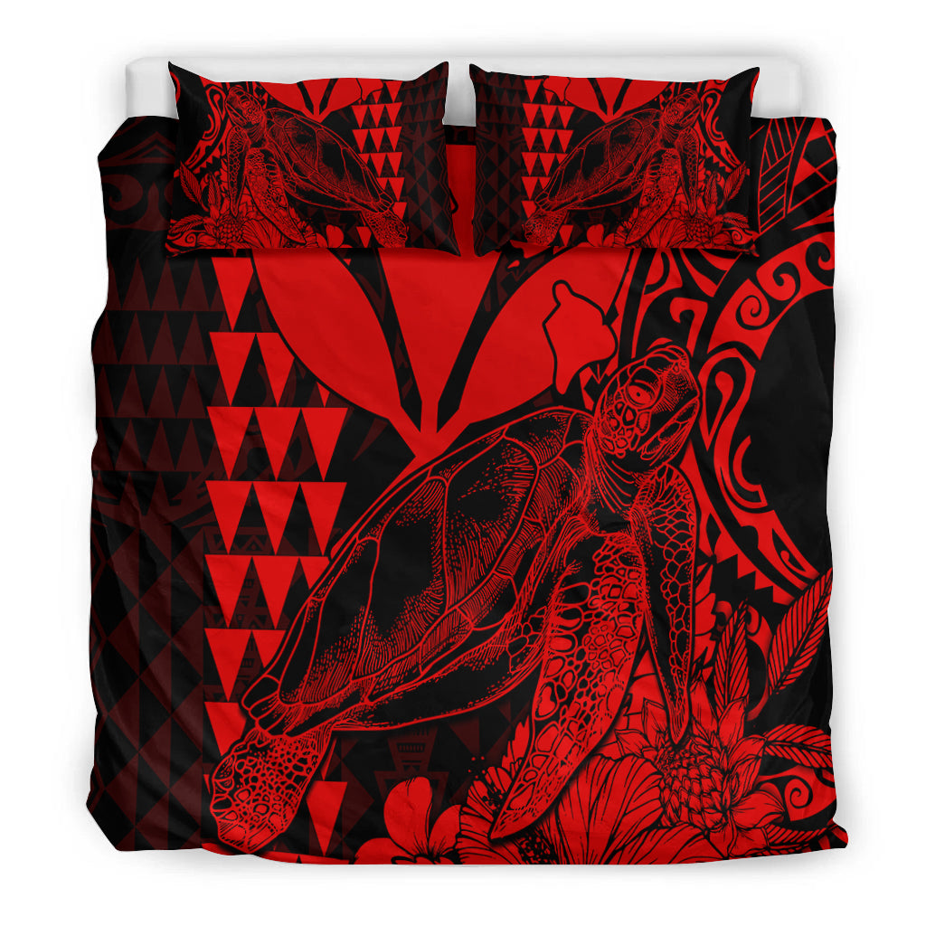 Hawaii Sea Turtle Bedding Set Polynesia Kakau with Kanaka Maoli Red LT9 - Wonder Print Shop
