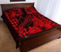 Hawaii Sea Turtle Quilt Bed Set Polynesia Kakau with Kanaka Maoli Red - Wonder Print Shop