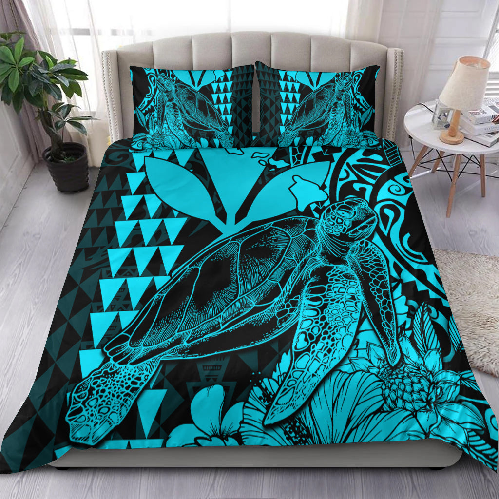 Hawaii Sea Turtle Bedding Set Polynesia Kakau with Kanaka Maoli Teal LT9 - Wonder Print Shop