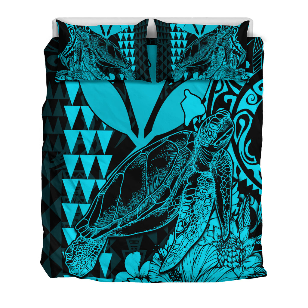 Hawaii Sea Turtle Bedding Set Polynesia Kakau with Kanaka Maoli Teal LT9 - Wonder Print Shop