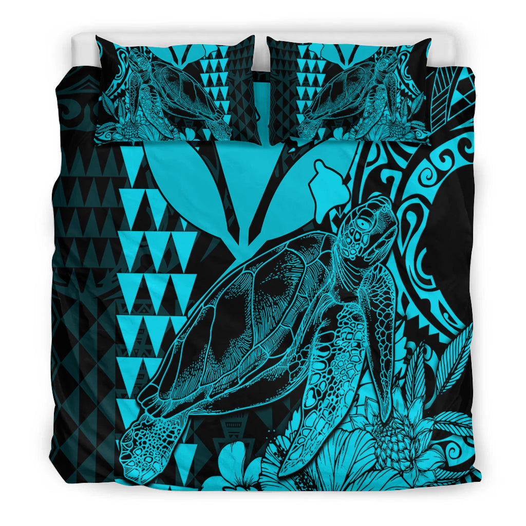 Hawaii Sea Turtle Bedding Set Polynesia Kakau with Kanaka Maoli Teal LT9 - Wonder Print Shop