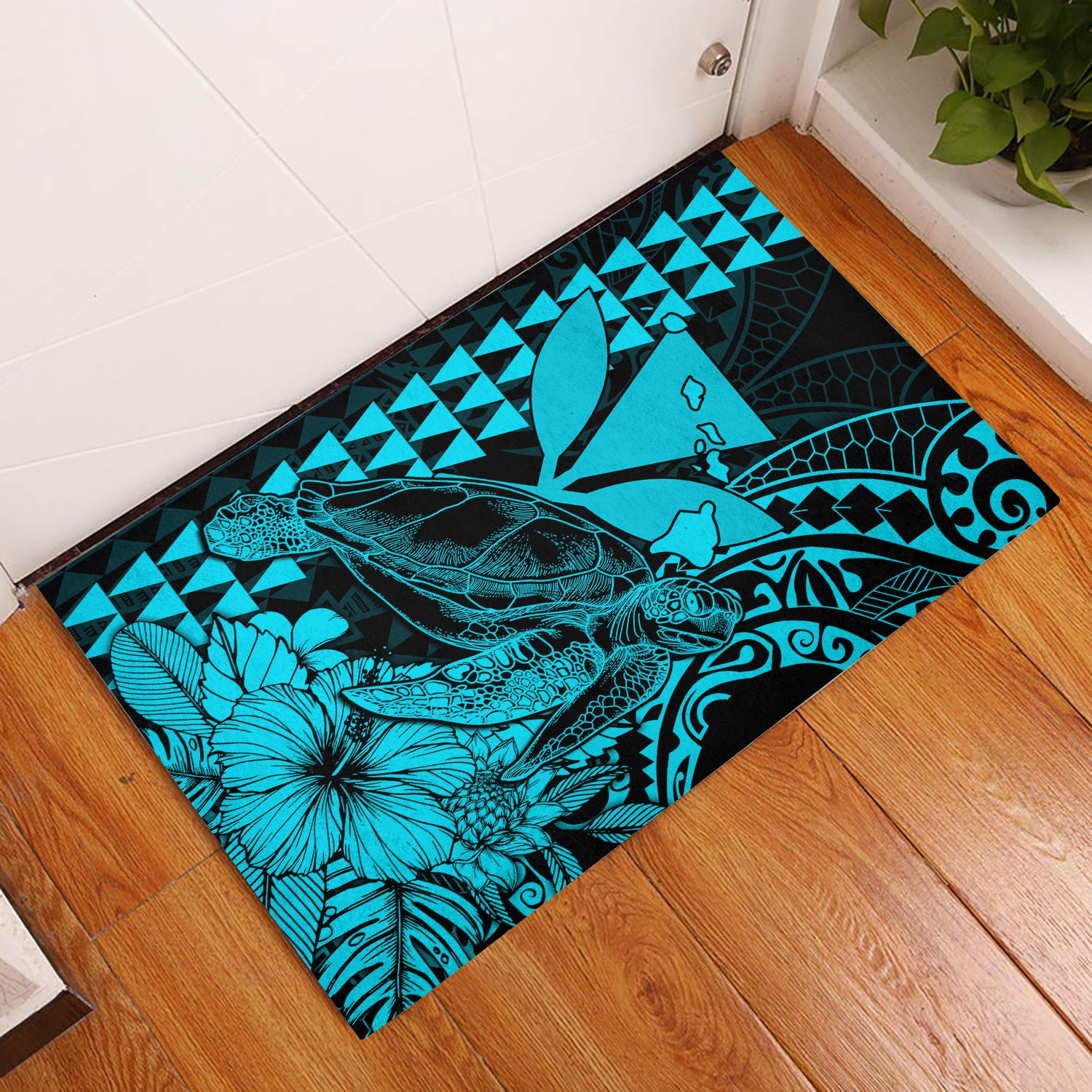 hawaii-sea-turtle-door-mats-polynesia-kakau-with-kanaka-maoli-teal