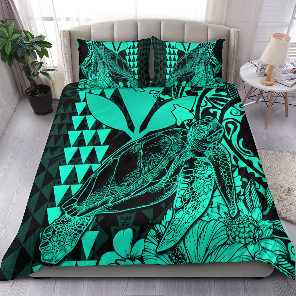 Hawaii Sea Turtle Bedding Set Polynesia Kakau with Kanaka Maoli Turquoise LT9 - Wonder Print Shop