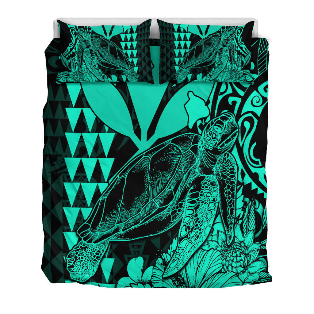 Hawaii Sea Turtle Bedding Set Polynesia Kakau with Kanaka Maoli Turquoise LT9 - Wonder Print Shop