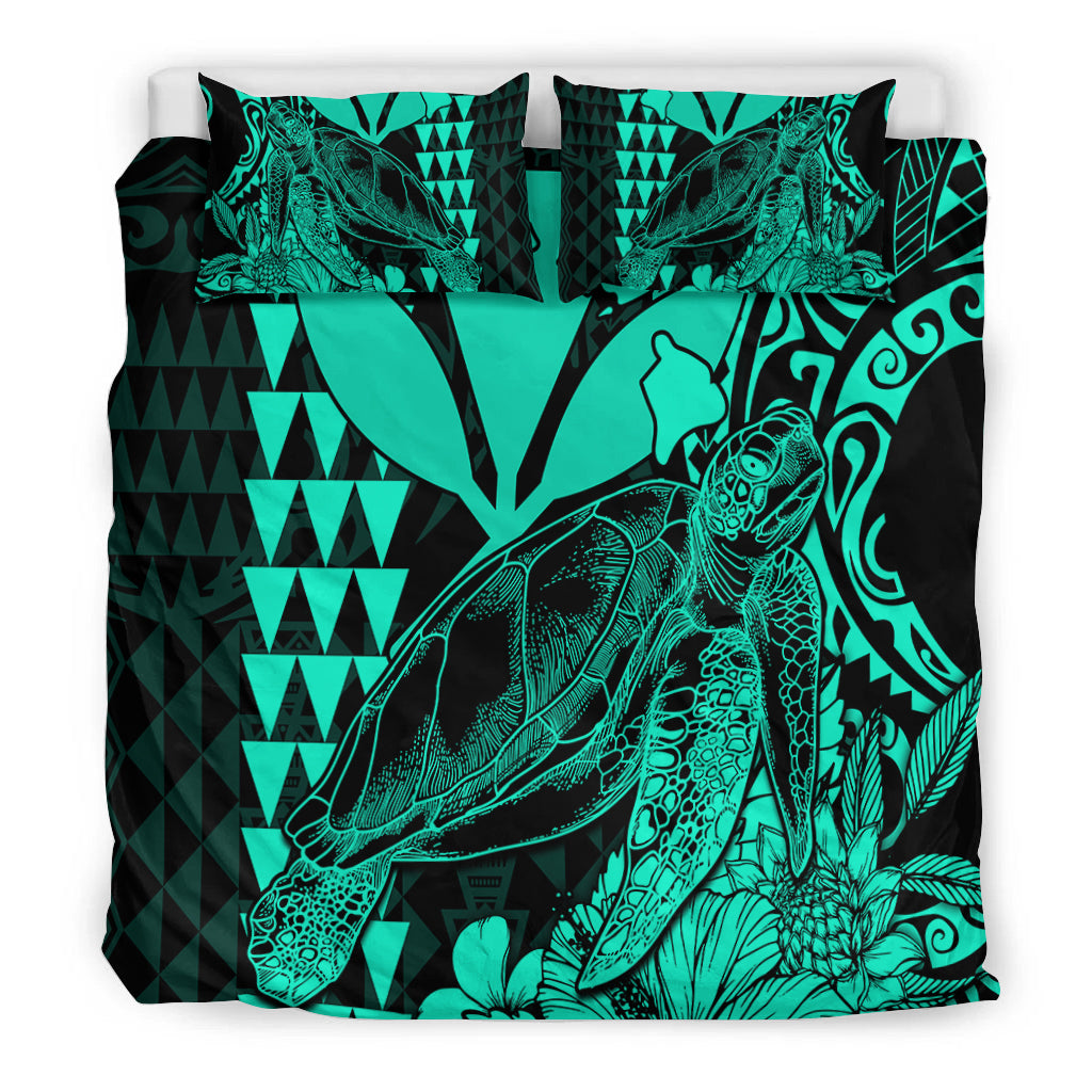 Hawaii Sea Turtle Bedding Set Polynesia Kakau with Kanaka Maoli Turquoise LT9 - Wonder Print Shop
